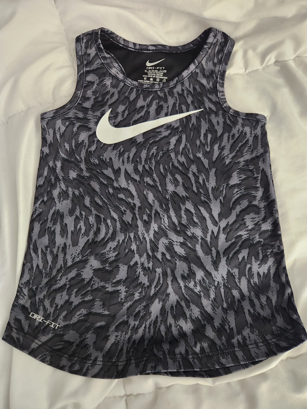 Nike Dri-FIT Gray/Black Printed Tank with White Swoosh